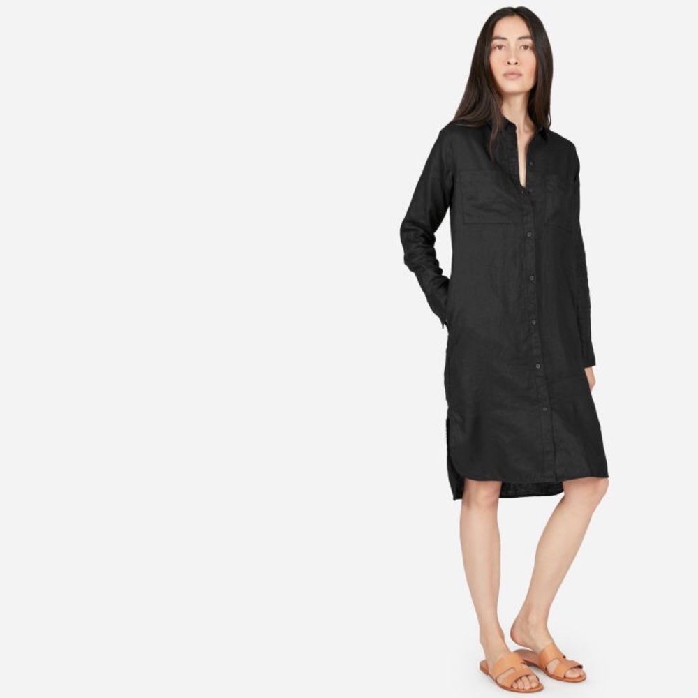 Everlane black linen shirt dress, size 0